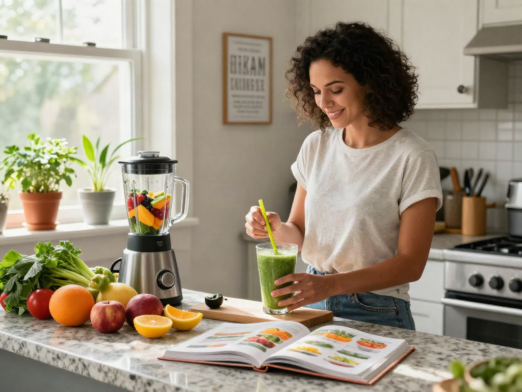 Preparing a smoothie in a bright kitchen illustrating healthy living, login rokok88 benefits