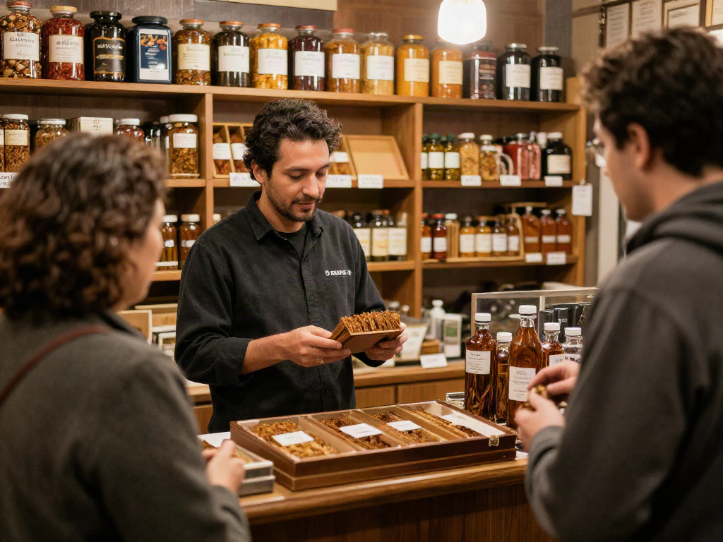 Produse de tutun tocat de calitate superioară, vândute de un furnizor local de încredere în magazinul comunității.